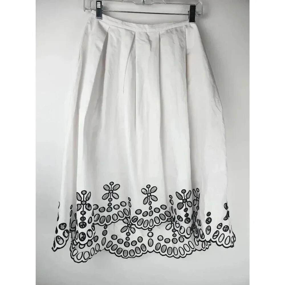 Anthropologie Moulinette Soeurs Skirt Size 4 Poplin Eyelet White